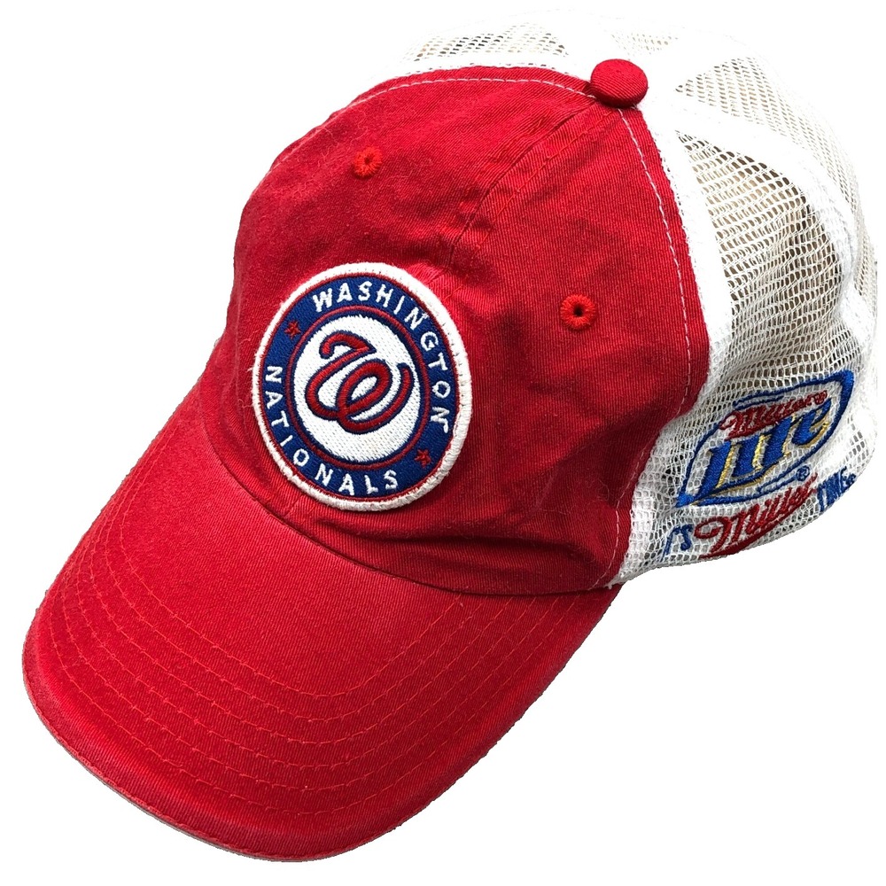 Washington Nationals Hat Cap Snap Back Red White Trucker Mesh Miller Lite Adult